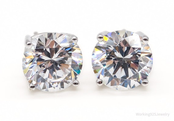 Vintage Cubic Zirconia Sterling Silver Earrings - image 1