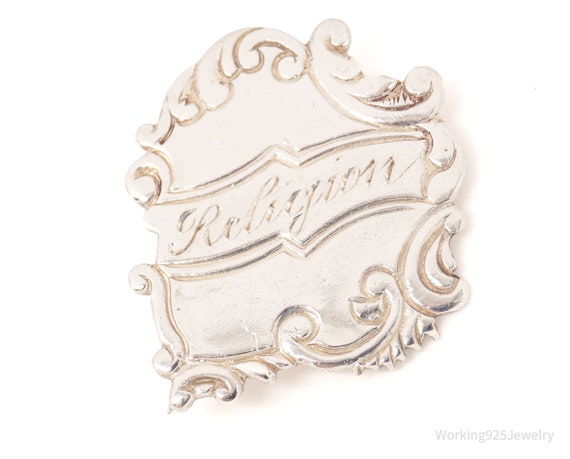 Antique "Religion" Silver Brooch Pin - image 1
