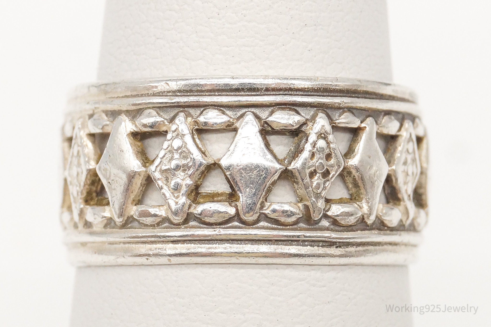 美しい Antique ESPO Size - Ring Band Silver Sterling Design Out Cut アクセサリー