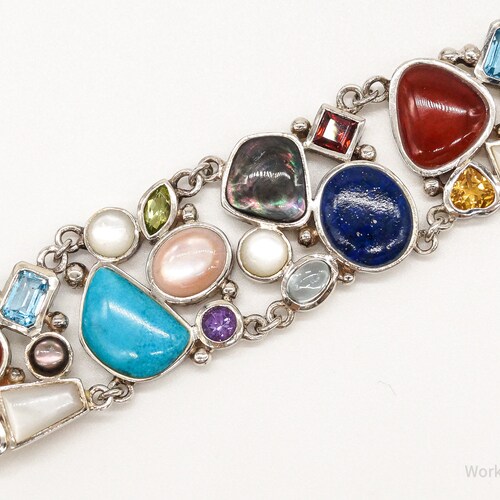 Vintage Multi Gemstone shops Sterling Silver Bracelet