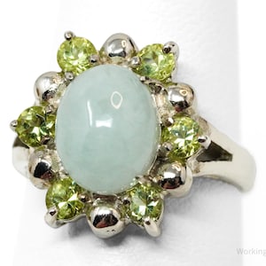 Vintage Green Jade & Peridot Sterling Silver Ring - Size 6