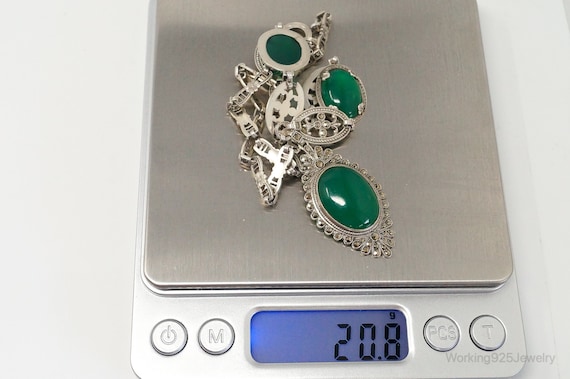 Antique Green Chrysoprase Marcasite Sterling Silv… - image 10