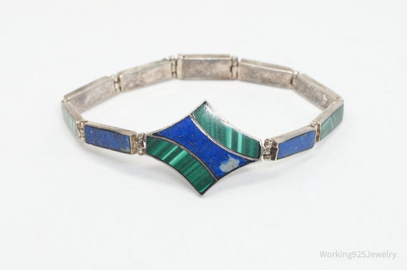 Vintage Taxco Mexico Lapis Lazuli Malachite Inlay 950 Silver