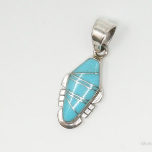 Vintage Native American L.A. Turquoise Inlay Sterling Silver Pendant image 2