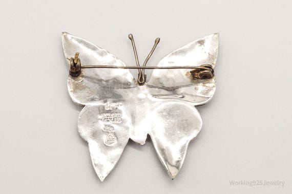 Large Vintage Paua Abalone Shell Butterfly Sterli… - image 7