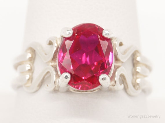 Vintage Ruby Sterling Silver Ring - Size 9.75 - image 1