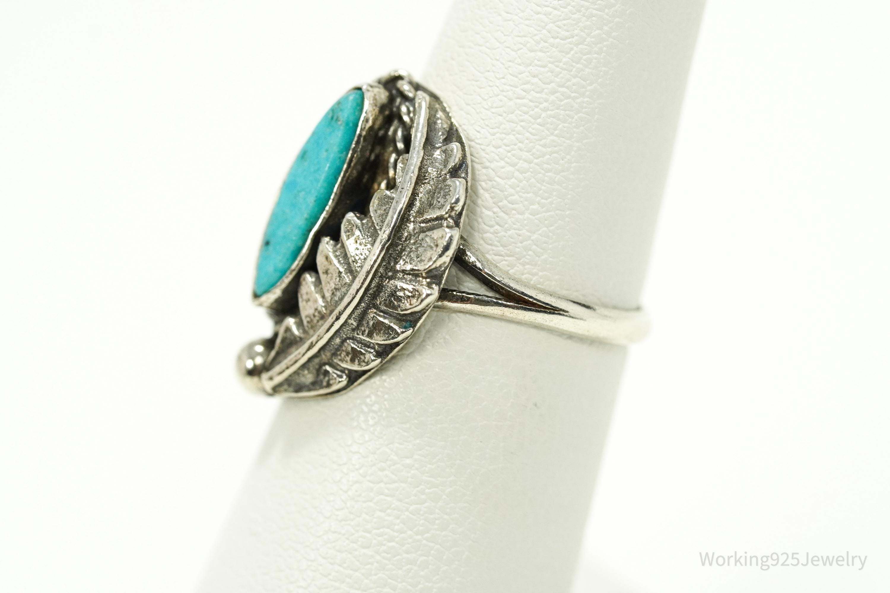 Vintage Handmade Native American Turquoise Unsigned Silver Ring - Size ...