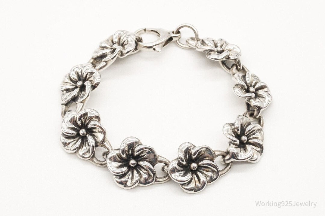 Vintage Blooming Flowers Sterling Silver Bracelet - Etsy