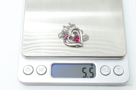 Designer Ruby Cubic Zirconia Heart Sterling Silve… - image 6