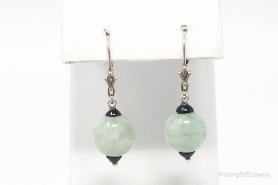 Vintage Jade Sterling Silver Earrings - image 2