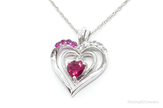 Designer Ruby Cubic Zirconia Heart Sterling Silve… - image 1