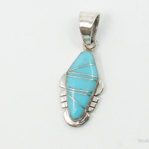 Vintage Native American L.A. Turquoise Inlay Sterling Silver Pendant image 4