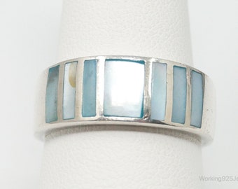 Vintage Blue Mother Of Pearl Sterling Silver Ring - Size 8.75