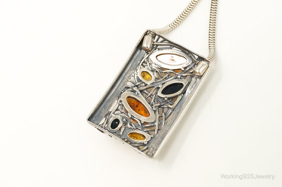 Vintage Multi Type Amber Sterling Silver Necklace - image 7