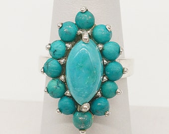 Vintage Southwestern Style Turquoise Sterling Silver Ring - Size 6.25