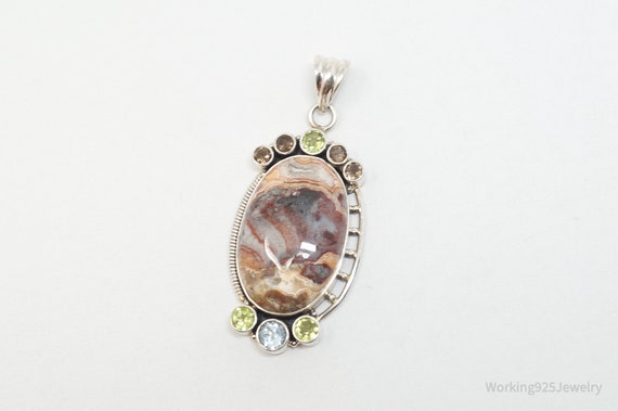 Vintage Large Brown Crazy Lace Agate Peridot Ster… - image 3
