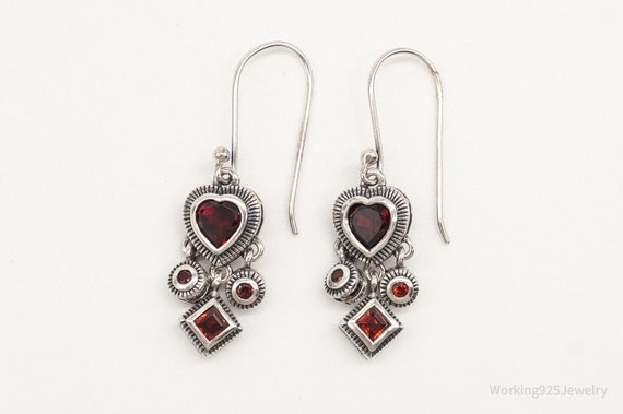 Vintage Garnet Hearts Sterling Silver Earrings - image 2