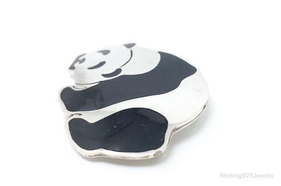 Large Vintage Mexico Enamel Panda Sterling Silver… - image 5