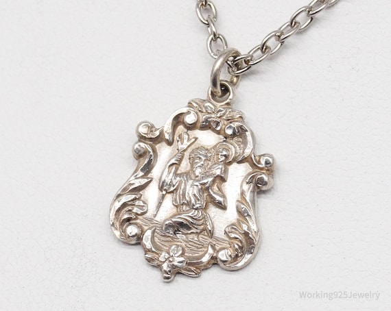 Antique Saint Christopher Sterling Silver Plated … - image 1