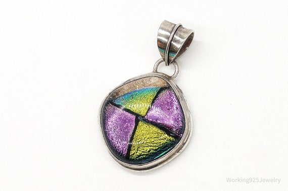 Vintage Large Dichroic Glass Sterling Silver Neck… - image 3