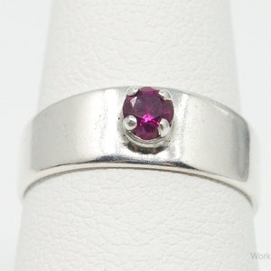 Vintage Lab Ruby Sterling Silver Ring - Size 5.5