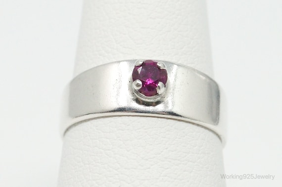 Vintage Lab Ruby Sterling Silver Ring - Size 5.5 - image 1