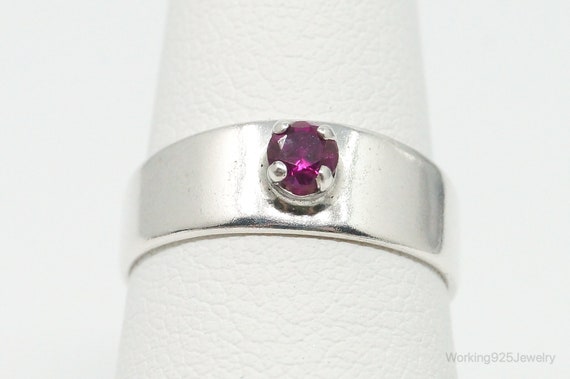 Vintage Lab Ruby Sterling Silver Ring - Size 5.5 - image 1