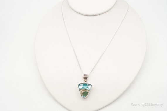 Vintage Dichroic Glass Sterling Silver Necklace - image 2