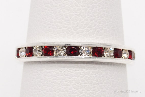 Vintage Red & White Crystal Sterling Silver Ring … - image 2