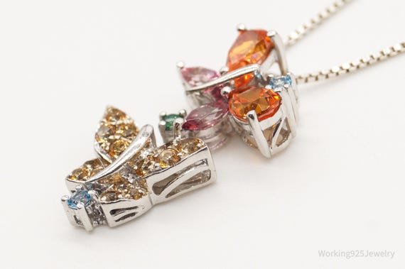 Vintage Multiple Gemstone Butterflies Sterling Si… - image 4