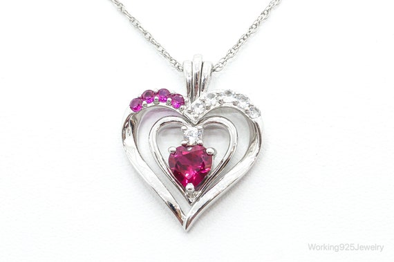 Designer Ruby Cubic Zirconia Heart Sterling Silve… - image 2