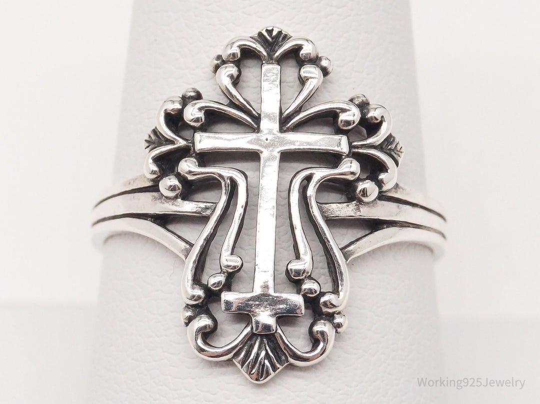 Vintage Ornate Cross Sterling Silver Ring - Size 8.75 - Etsy