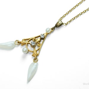 14K Yellow Gold, Pearl & Diamond Pendant Necklace
