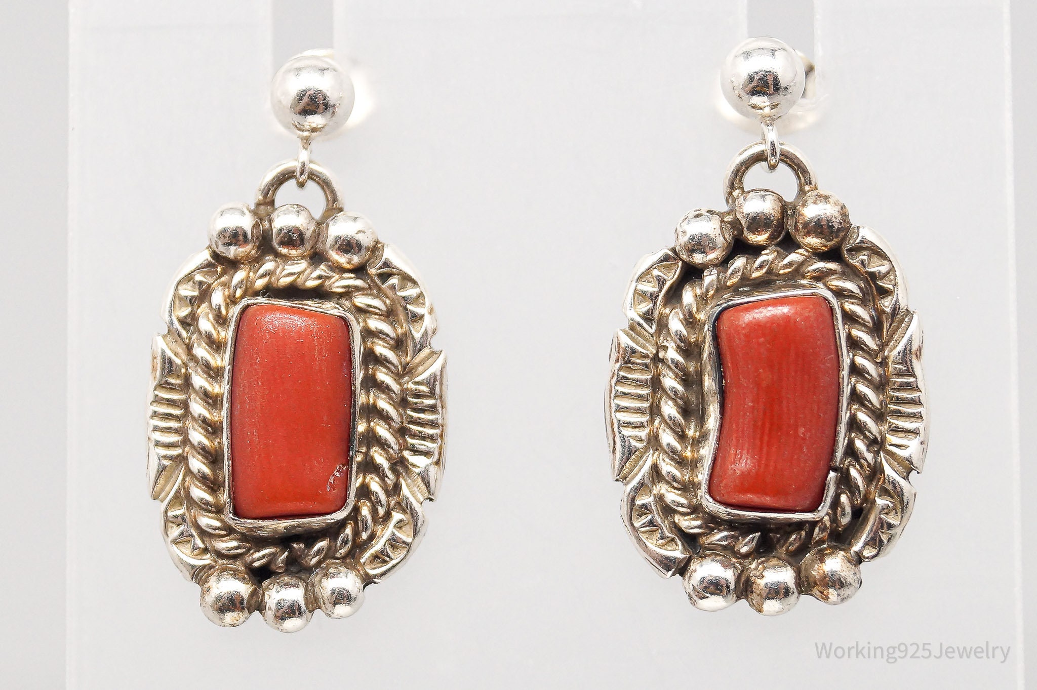 Slithering Snake Vintage Native American Navajo Coral Sterling Silver Bracelet Old Slithering Snake Vintage Native American Navajo Coral Sterling Silver Bracelet Old