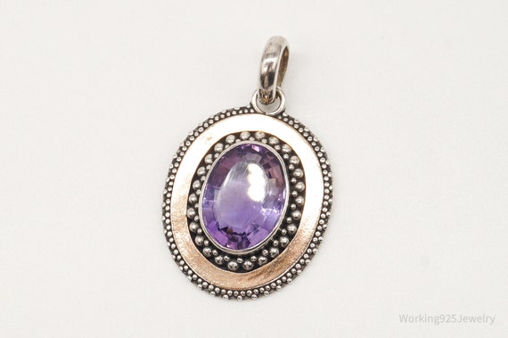 Large Vintage Amethyst Two Tone Sterling Silver P… - image 2