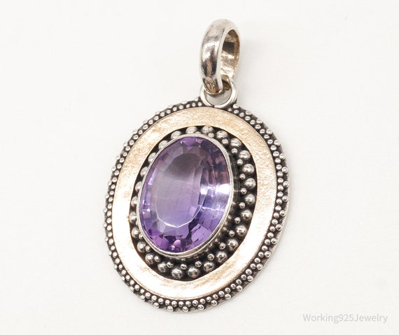 Large Vintage Amethyst Two Tone Sterling Silver P… - image 1