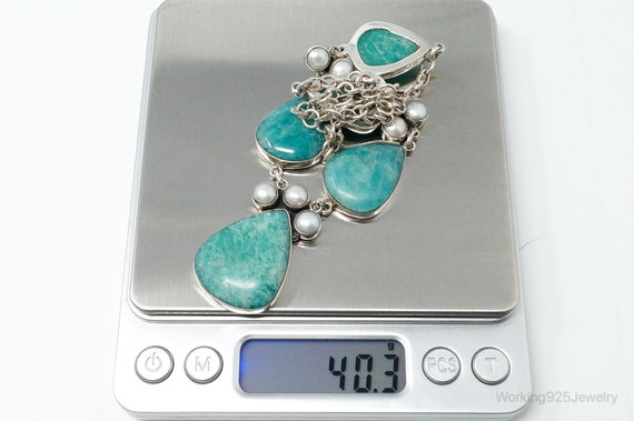 Vintage Amazonite Pearl Sterling Silver Necklace - image 9