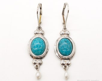 Vintage Designer CCO Turquoise Pearl Sterling Silver Earrings