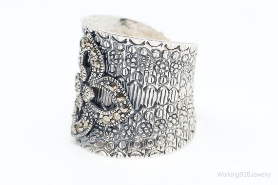 Vintage Marcasite Sterling Silver Ring - Size 8.75 - image 4