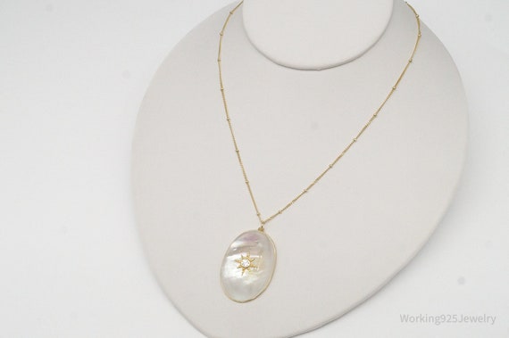 Cubic Zirconia Mother Of Pearl Gold Vermeil Sterl… - image 2