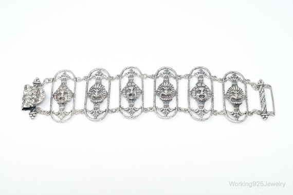 Antique Mask Sterling Silver Panel Bracelet - image 1