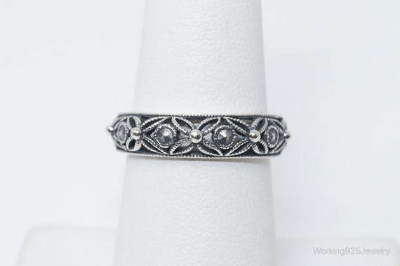 Vintage Cut Out Floral Design Sterling Silver Ban… - image 2