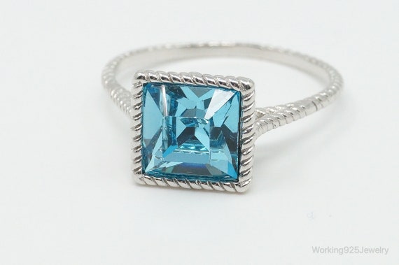 Vintage Designer Large Blue Crystal Sterling Silv… - image 3