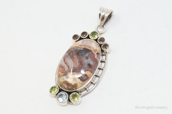 Vintage Large Brown Crazy Lace Agate Peridot Ster… - image 5
