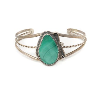 Vintage Native Handmade Green Malachite Sterling Silver Cuff Bracelet