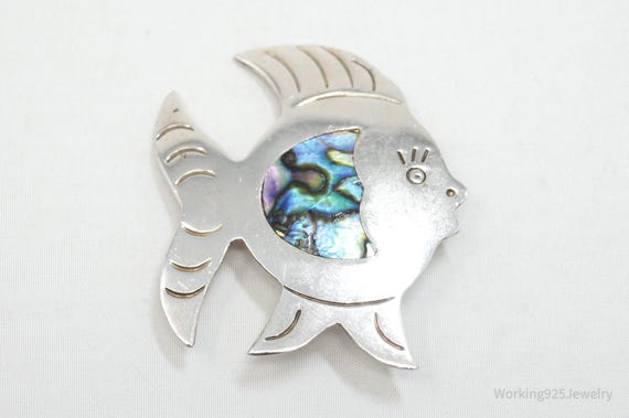 Vintage Mexico Abalone Paua Shell Fish Alpaca Silver … - Gem