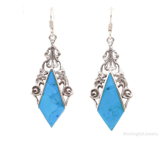 Vintage Blue Turquoise Sterling Silver Earrings - image 2