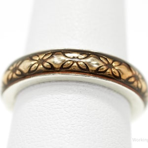 Vintage Designer Pandora Enamel Floral Sterling Silver Ring - Size 6.75