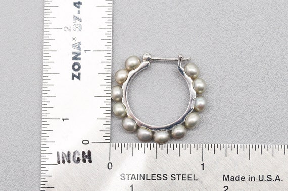 Vintage Pearl Sterling Silver Hoop Earrings - image 8