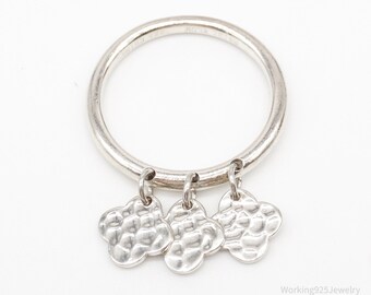 Designer Heidi Klum Hammered Clover Charms Sterling Silver Ring - Size 7